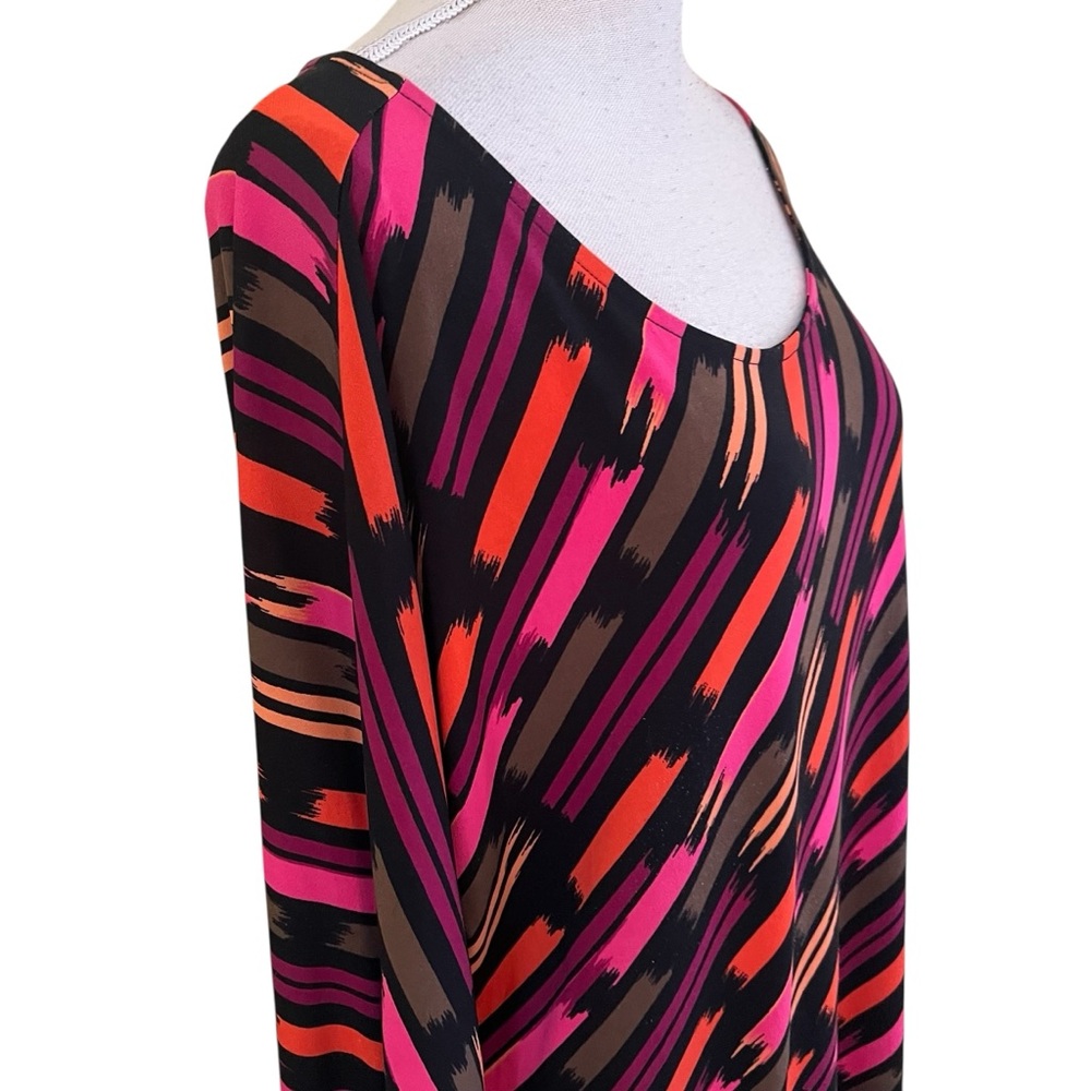 Banana Republic Black, Pink,Olive, Mustard Abstract Stripe Jersey Knit Dress XL - Picture 5 of 10